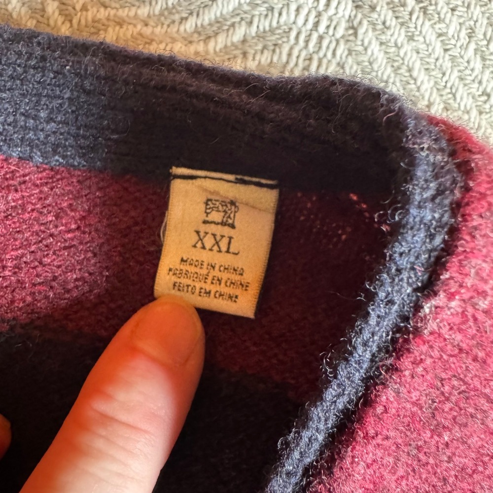 Scotch & Soda Mens XXL Wool Cardigan Striped Leather Elbow Patches Burgundy Navy - Picture 8 of 11